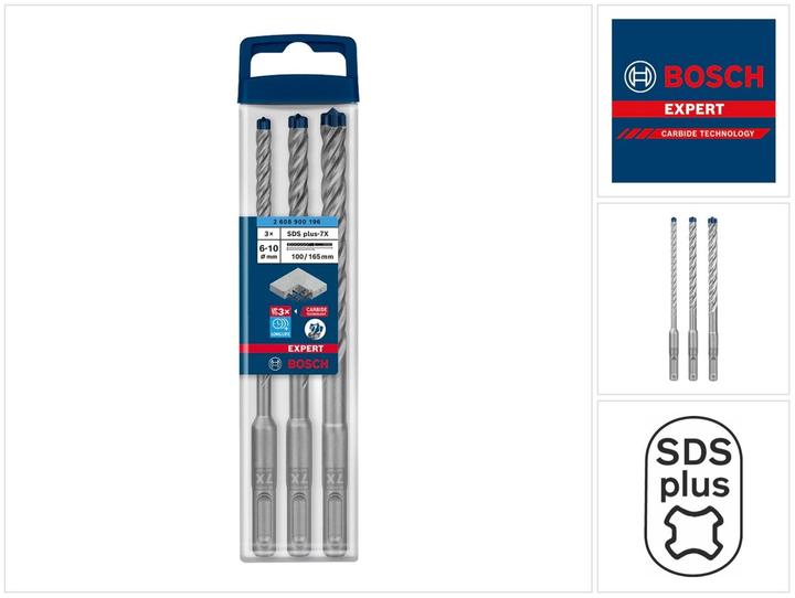 Image du produit Bosch Professional Zubehör EXPERT SDS plus-7X Jeu de forets marteaux, 6/8/10 mm, 3 pcs. (10.0 mm, 6.0 mm, Ø 8.0 mm)