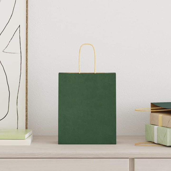 Actual product image VidaXL Kraft paper bags 250 pcs. with handle green 18x8x22 cm paper bag (Gift bag, 250 x)