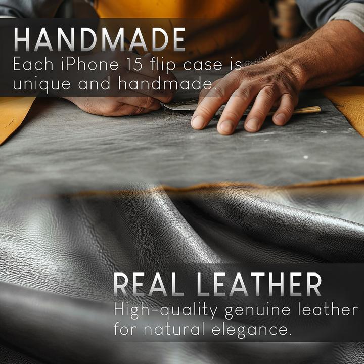 Produktbild Nalia Echt Leder Flip Case Hülle mit Magnetverschluss (Apple iPhone 15 Pro Max)