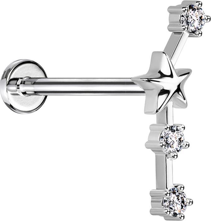 Produktbild Star Piercing Micro Labret Innengewinde silber Sternzeichen Widder mit Kristallen (Chirurgenstahl 316L, Messing)