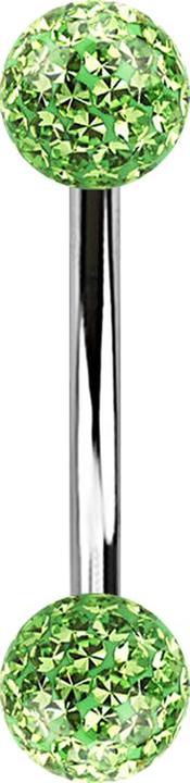 Actual product image Star Piercing Banana silver with two crystal balls light green Epoxy protective layer (Surgical steel 316L)