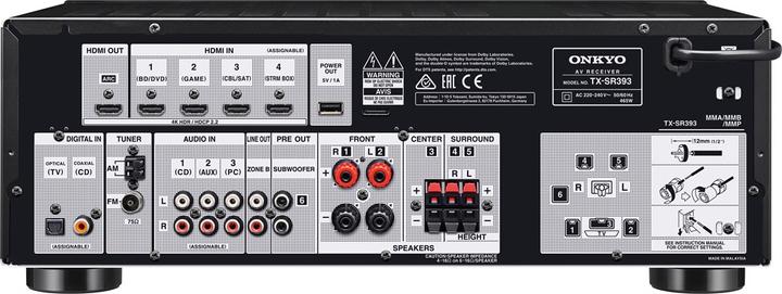 Image du produit Onkyo TX-SR393 (5.2 canaux, FM, AM)