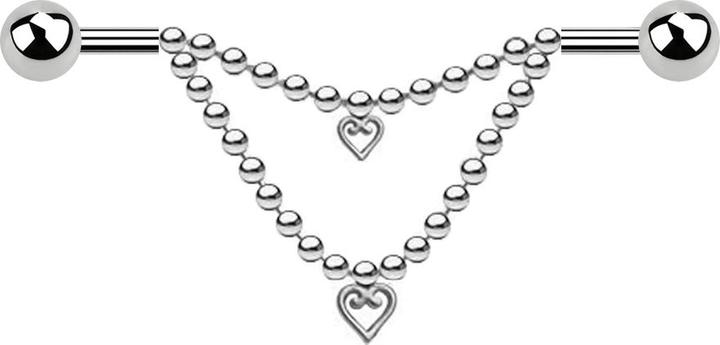 Produktbild Star Piercing Barbell silber zwei Kugeln zwei Ketten Herz (Chirurgenstahl 316L, ohne Messing)