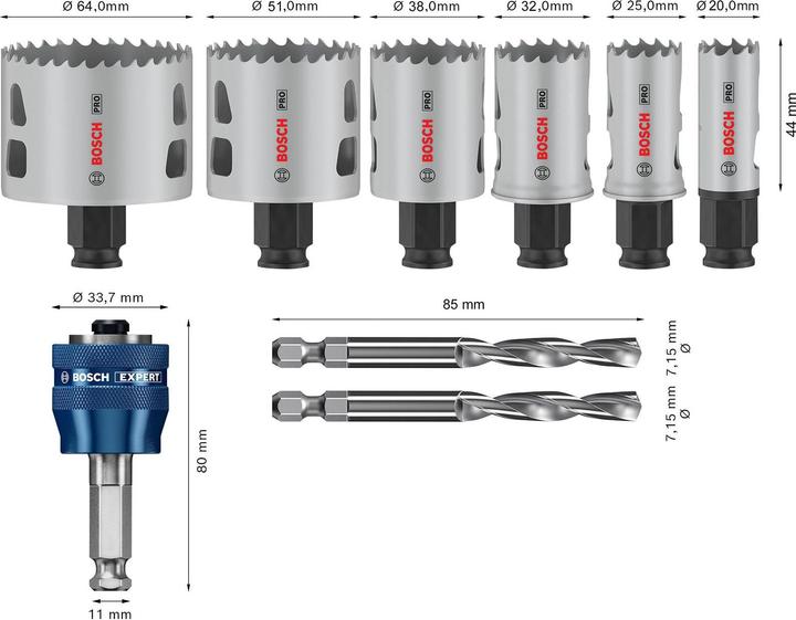 Produktbild Bosch Professional Zubehör PRO Multi Material PC Plus Lochsägen-Set, 9-tlg. (32Millimeter, 38 Millimeter, 64 Millimeter, 51 Millimeter, 25 Millimeter, 20 Millimeter)