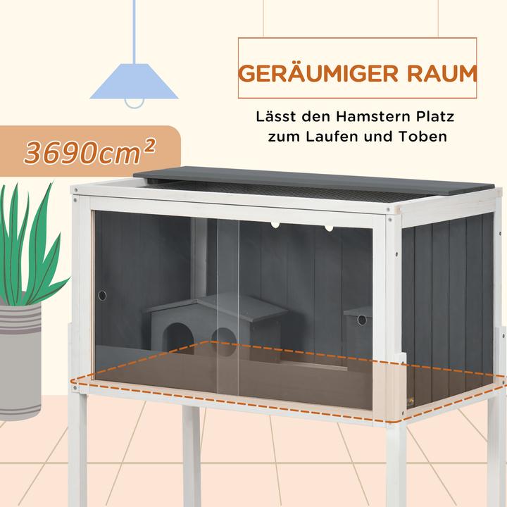 Immagine prodotto PawHut Zwerghamster-Käfig Tannenholz, Metall Dunkelgrau