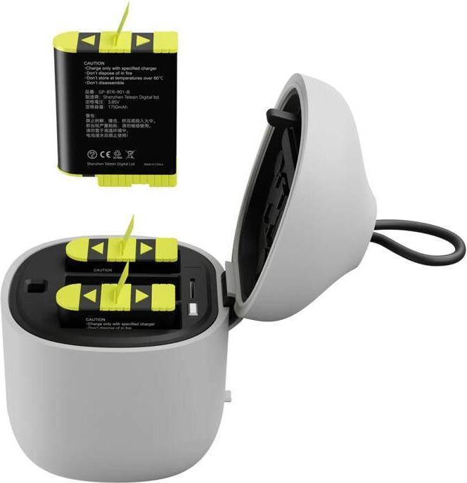 Immagine prodotto Telesin Allin box caricatore a tre canali + 3 batterie per GoPro Hero 12 / 11 / 10 / 9 (giallo) (Eroe 12, Eroe 9, Eroe 11, Eroe 10)