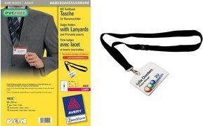 Produktbild Avery Zweckform Namensschild-Tasche, 90 x 60 mm, mit Lanyard transparent, aus PVC-freiem Material, mit 3-f