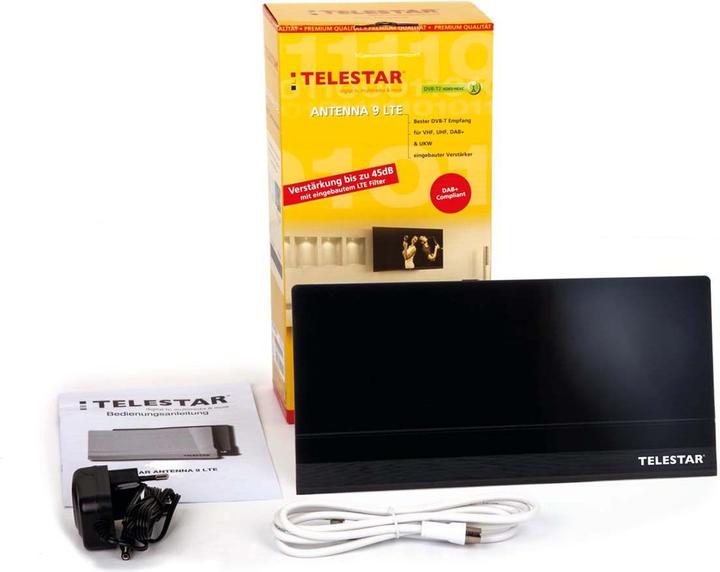 Actual product image Telestar Antenna 9 LTE (Flat antenna, Indoor antenna, 45 dB, DVB-T / -T2, DAB/ DAB+, UKW / MW / LW)