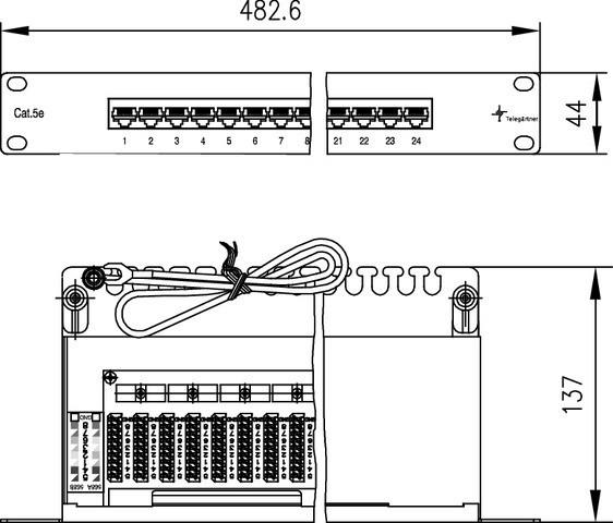 Image du produit Telegärtner TELEGAERTNER Panneau de brassage Cat5e 24Port RJ45 1HE 48,3cm 48,30cm (19") gris clair (26.11.0523)