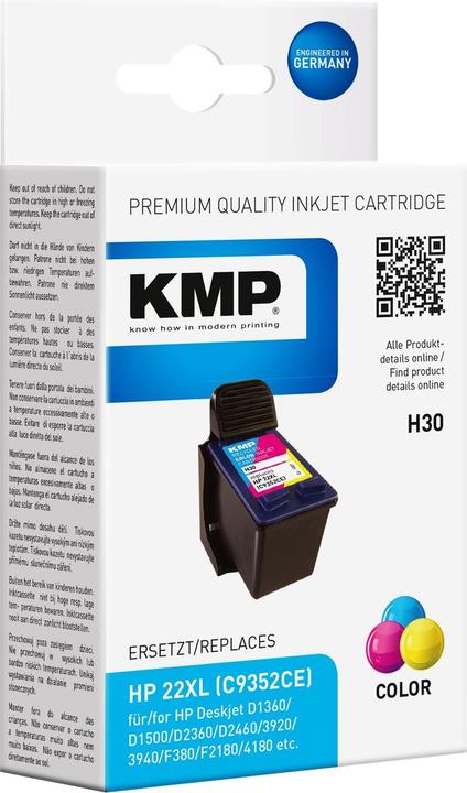 Produktbild KMP Tinte ersetzt HP22XL (C9352CE) (M, Y, C)