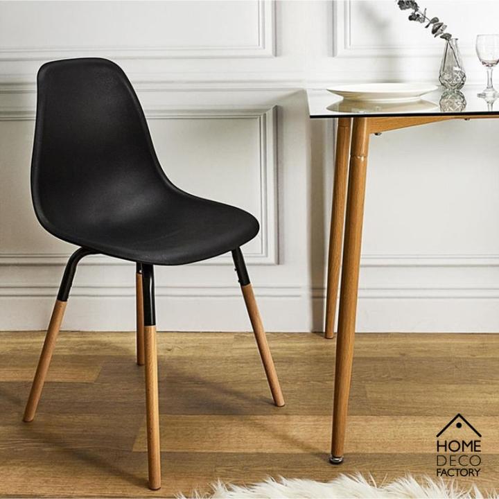Produktbild WfG Skandinavischer Designer STUHL Esszimmerstuhl | Kunststoff Sitz und Beine aus Holz SCHWARZ