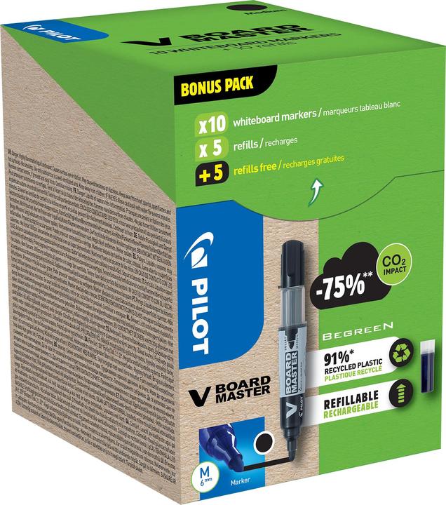 Actual product image Pilot Greenpack V-Board Master, black, 10 markers and 10 refills (Black, 2.30 mm, 10 x)