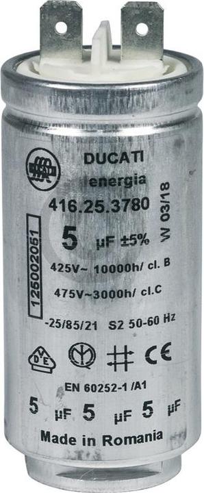 Actual product image AEG Capacitor Electrolux 125002051/6 5µF 425/475V for motor dryer