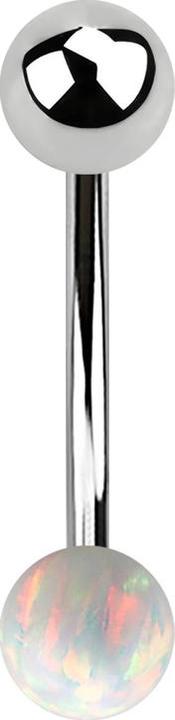 Star Piercing Micro Banane silber mit Kugel und Kugel Opal weiss (ohne Messing, Chirurgenstahl 316L)