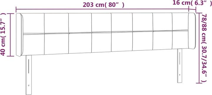 Actual product image VidaXL Kopfteil mit Ohren Dunkelgrau 203x16x78/88 cm Samt,Farbe (203 x 16 x 88 cm)
