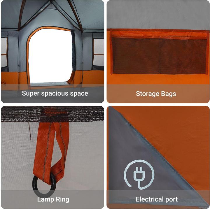 Actual product image VidaXL Camping tent with windows Grey and orange 12-person waterproof (Dome tent)