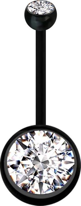 Produktbild Star Piercing Banane Schwangerschaft schwarz mit zwei Kugeln Kristall gross silber (Bioflex, ohne Messing)