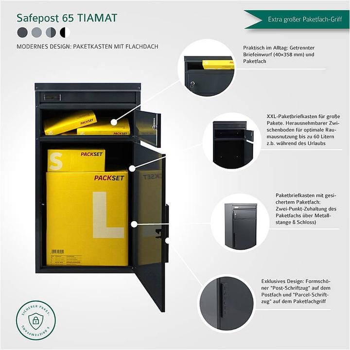 Produktbild SafePost 65 TIAMAT Paketkasten anth. + 8 Schlüssel