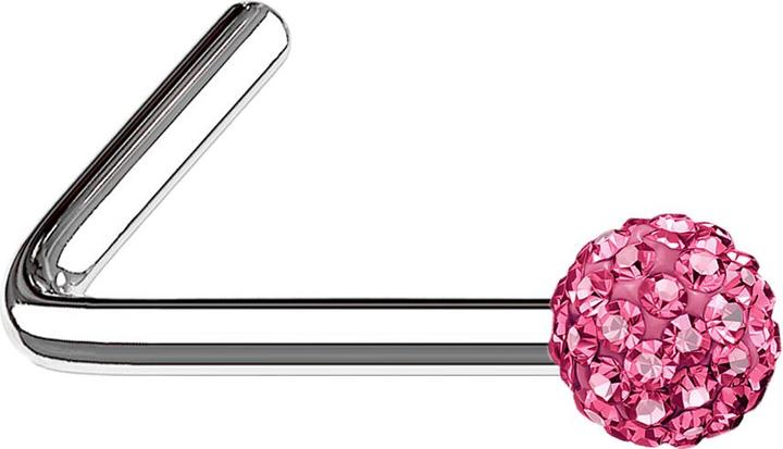 Star Piercing Nasenstecker gewinkelt silber Kristallkugel pink (ohne Messing, Chirurgenstahl 316L)