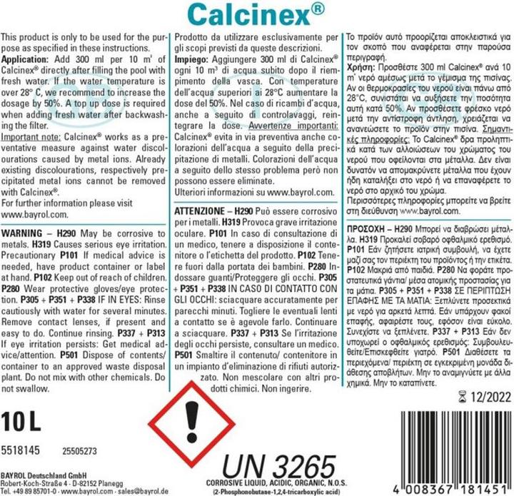 Immagine prodotto Bayrol Calcinex 10L UN3265 (10000 ml)