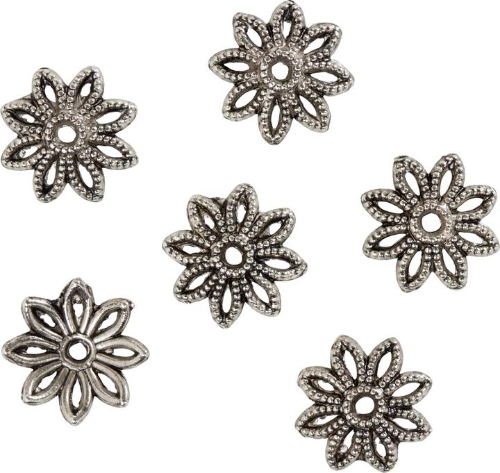 Hobby & Crafting Fun Tappi decorativi per perle "Fiore 1", 6 pezzi, in platino