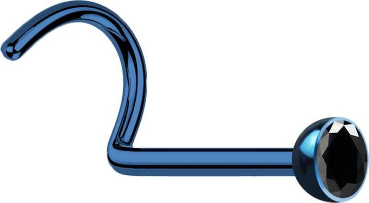Star Piercing Nasenstecker gebogen dunkelblau mit Kristall schwarz (Chirurgenstahl 316L)
