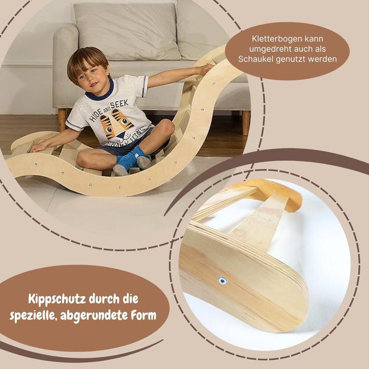 Produktbild Hermex 3-tlg. Holzklettergerüst Indoor-Kletterdreieck Schaukel Kletterbogen