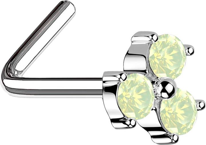 Produktbild Star Piercing Nasenstecker gewinkelt silber dreiblatt Blume Opalite grün (Messing, Chirurgenstahl 316L)