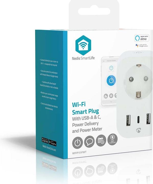 Produktbild Nedis SmartLife Smart Stecker Wi-Fi | Leistungsmesser | 3680 W | Type F (CEE 7/7) / 1x USB-C™ / 2x U
