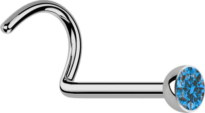 Produktbild Star Piercing Nasenstecker gebogen silber mit Kristall hellblau (Titan G23, ohne Messing)