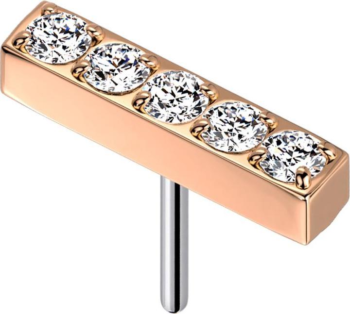 Produktbild Star Piercing Threadless rosegold Balken Kristalle silber (ohne Messing, Titan G23)