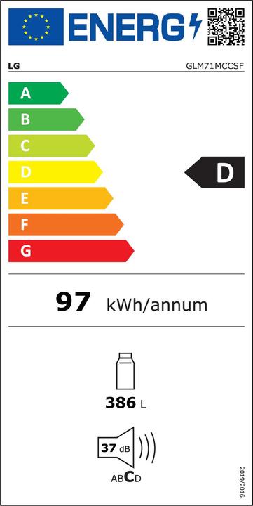 Label énergétique LG GLM71MCCSF DoorCooling (refroidissement de la porte) (386 l)
