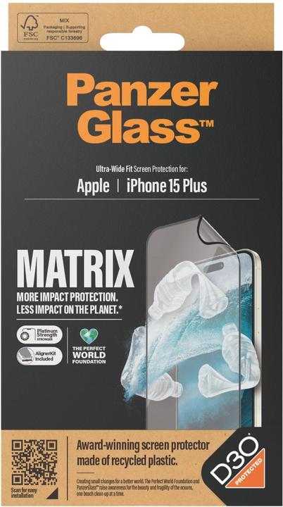 Immagine prodotto PanzerGlass Pellicola protettiva MATRIX con D3O Ultra-Wide Fit (1 Pezzo/i, Apple iPhone 15 Plus)