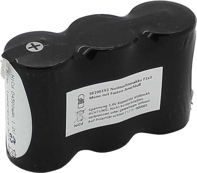 Produktbild XCell Notleuchtenakku NiCd 3,6V 4500mAh F1x3 Mono mit Faston-Anschluss 4,8mm (4500 mAh, Ladegerät inkl. Akku)