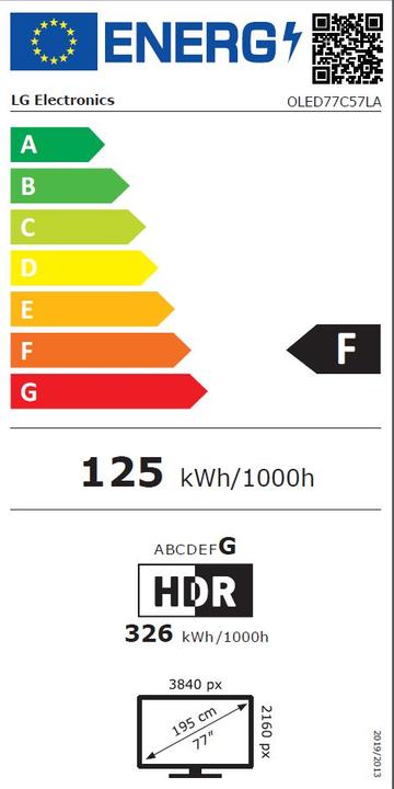 Etichetta energetica LG OLED77C57LA (77", C5, OLED, 4K, 2025)