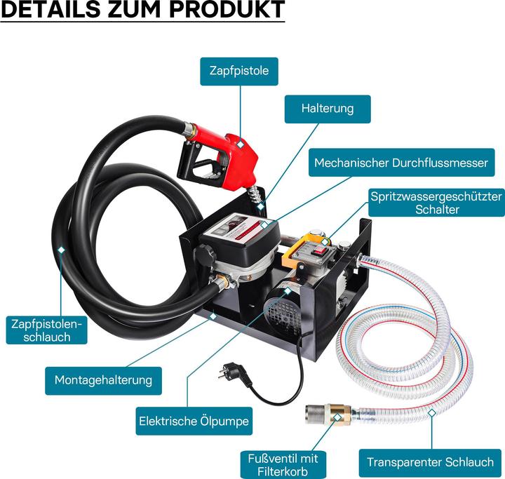Actual product image Wiltec Heizöl- und Dieselpumpe 230V/550W 50l/min selbstansaugend Pumpe Pistole