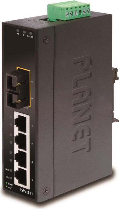 Produktbild Planet IP30 Slim Type 4-Port industrieller Ethernet Switch + 1-Port 100Base-FX(SC) (-10 - 60ø C) (4 Ports)