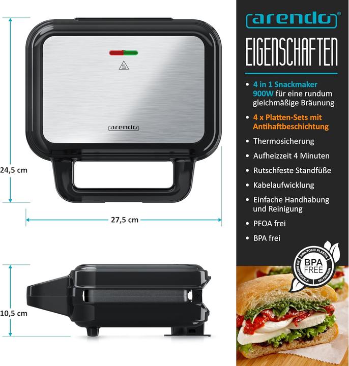 Produktbild Arendo Sandwichmaker mit Wechselplatten