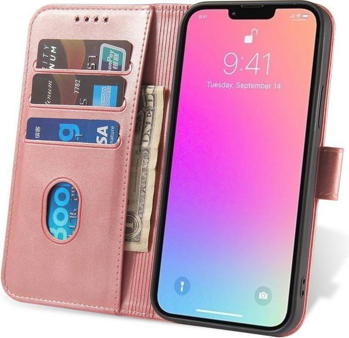 Produktbild Hurtel Magnet Case elegant bookcase type case with kickstand for iPhone 13 Pro Max pink (Apple iPhone 13 Pro Max)