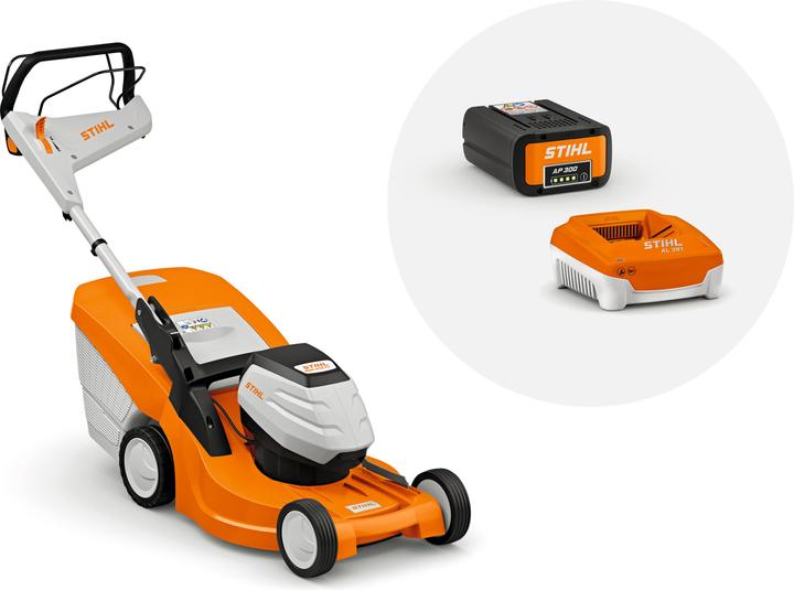 Stihl Akku Rasenmäher RMA 448 PV mit Akku AP 300 S und Ladegerät AL 301 (Akkubetrieb)