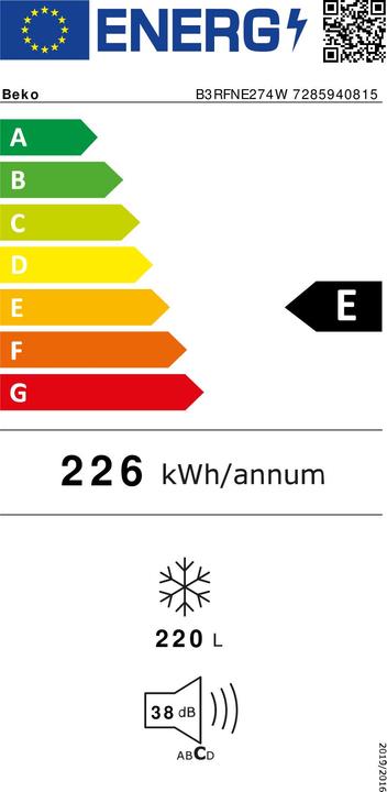 Energy Label Beko B3RFNE274W (Stand-alone, 220 l)