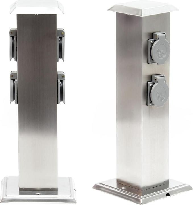 Actual product image Wiltec Outdoor Multi-socket Socket Strip 4 Sockets Stainless Steel Housing IP44 without Cable