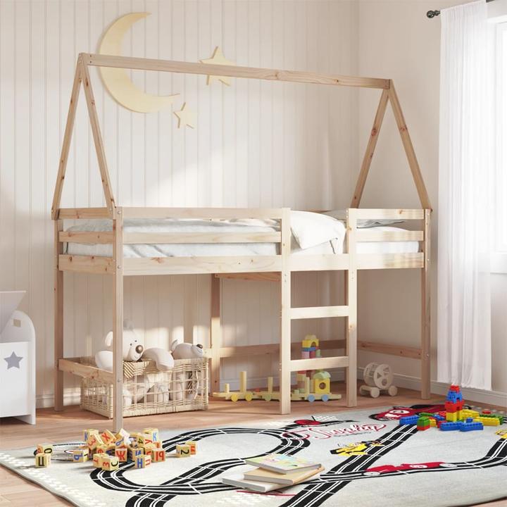 Image du produit VidaXL Lit surélevé avec échelle Toit Lit d'enfant Lit de jeu 90x190cm bois massif (90 x 190 cm)