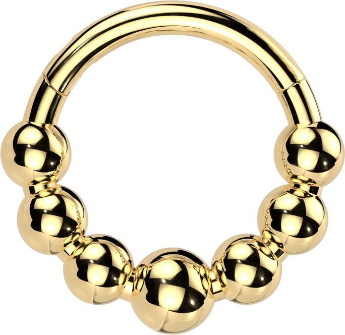 Star Piercing Micro Segmentring klappbar vergoldet sieben Kugeln (Titan G23, ohne Messing)
