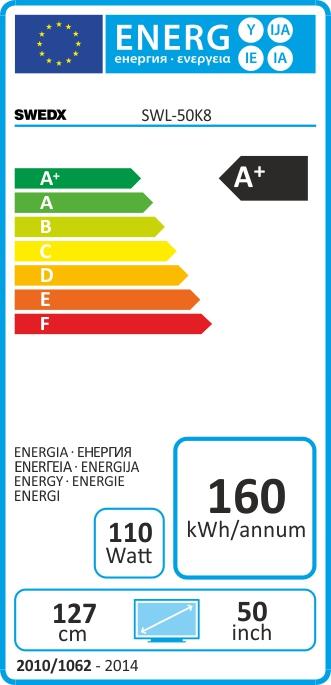 Energy Label Swedx Lamina SWL-50K8-A2 - 127 cm (50") diagonal class LCD display with LED background (3840 x 2160 Pixels, 50")