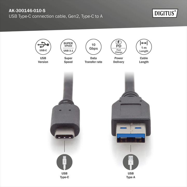 Actual product image Digitus USB C – USB A (1 m, USB 3.1)
