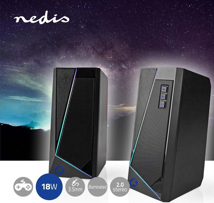 Produktbild Nedis Gaming-Lautsprecher | Lautsprecherkanäle: 2.0 | Stromversorgung über USB | 3.5 mm Stecker | 18