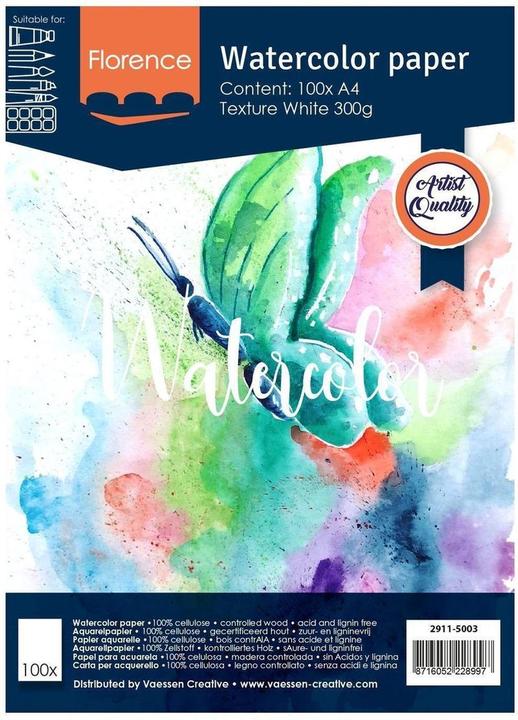 Produktbild Florence Aquarellpapier texture A4 300g Weiss 100pcs (Weiss, 100 x)