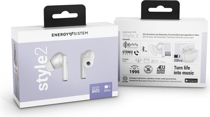 Produktbild Energy Sistem Style 2 Kopfhörer True Wireless Stereo (TWS) im Ohr Calls/Music Bluetooth Weiss (ANC, 5 h, Kabellos)