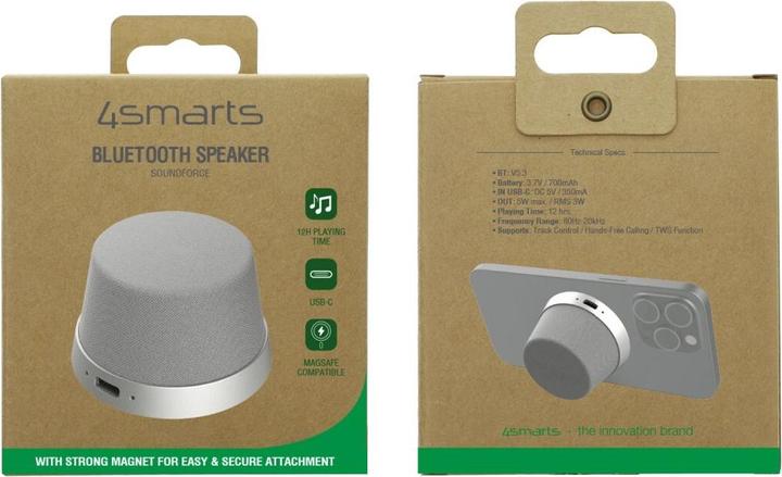 Actual product image 4smarts Bluetooth speaker SoundForce MagSafe compatible silver/grey (12 h, Rechargeable battery operated)